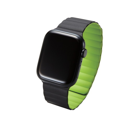 Apple Watch 49/45/44/42mm用バンド/マグネット/シリコン/ブラック×グリーン