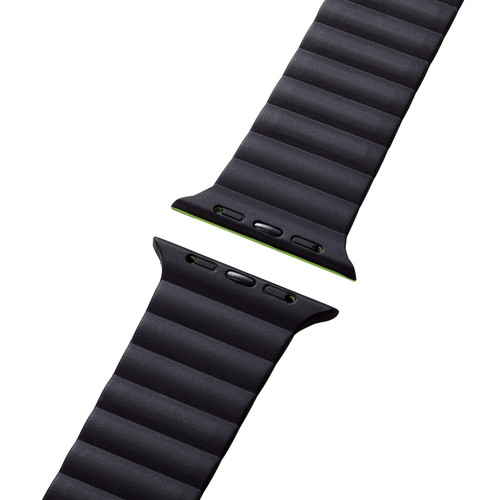 Apple Watch 49/45/44/42mm用バンド/マグネット/シリコン/ブラック×グリーン