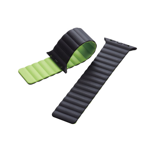 Apple Watch 49/45/44/42mm用バンド/マグネット/シリコン/ブラック×グリーン