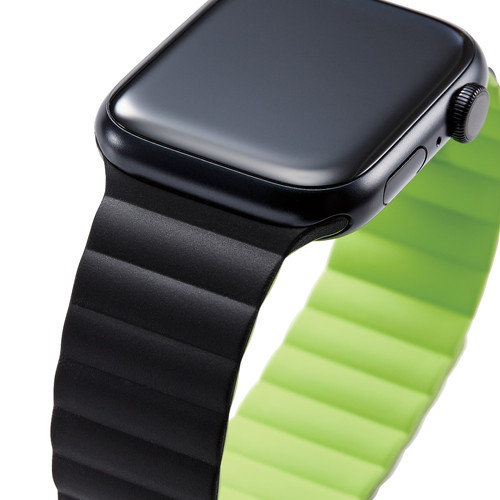 Apple Watch 49/45/44/42mm用バンド/マグネット/シリコン/ブラック×グリーン