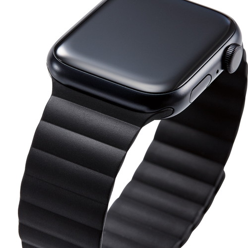 Apple Watch 49/45/44/42mm用バンド/マグネット/シリコン/ブラック