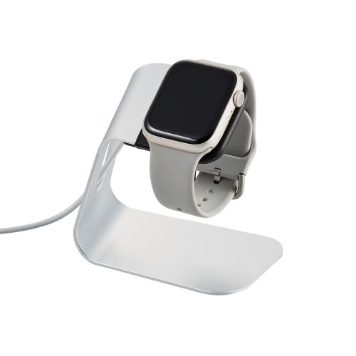 Apple Watch用アルミスタンド/縦置きタイプ/ケーブル装着可/シルバー