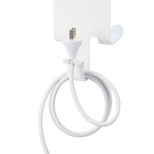 ドライヤーホルダー/棚下収納タイプ/T字ドライヤー収納/折りたたみドライヤー収納/プラグキャッチャー付き/ホワイト