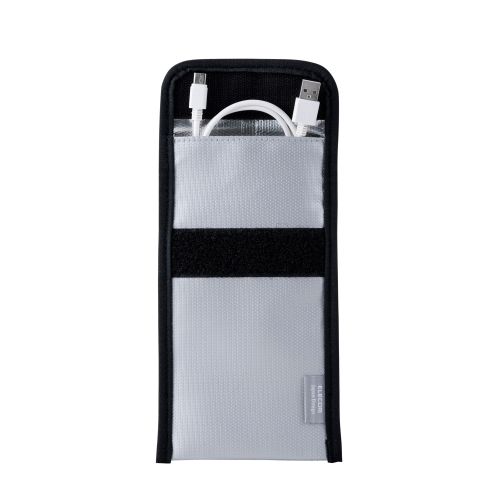 難燃ポーチ/折り込みタイプ/ポケット付属/Mサイズ/グレー