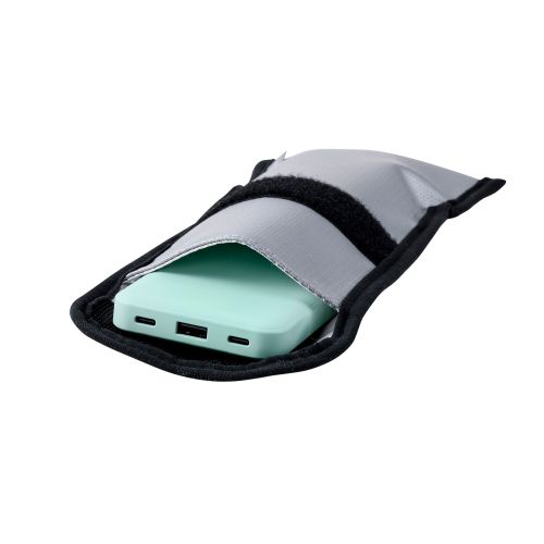 難燃ポーチ/折り込みタイプ/ポケット付属/Mサイズ/グレー