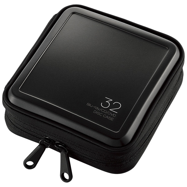 CD/DVD/Blu-rayケース/セミハード/ファスナー付/32枚収納/ブラック