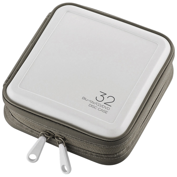 CD/DVD/Blu-rayケース/セミハード/ファスナー付/32枚収納/ホワイト