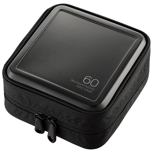 CD/DVD/Blu-rayケース/セミハード/ファスナー付/60枚収納/ブラック
