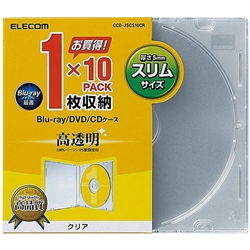Blu-ray/DVD/CDスリムプラケース/1枚収納/10パック/クリア