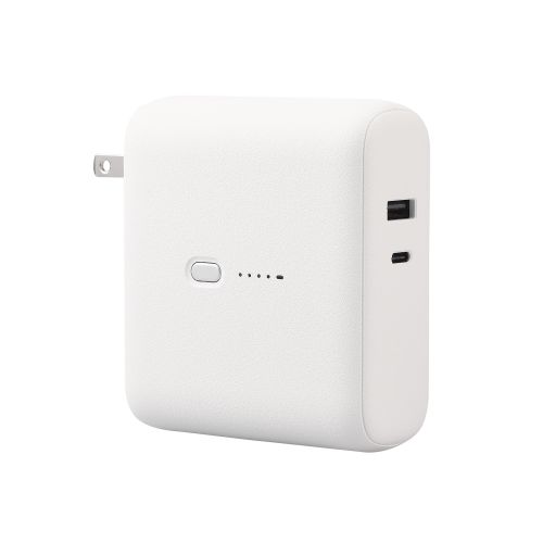 モバイルバッテリー/リチウムイオン電池/AC一体型/おまかせ充電対応/USB Power Delivery対応/20W/10000mAh/USB-C出力1ポート/USB-A出力1ポート/PSE適合/ホワイトフェイス