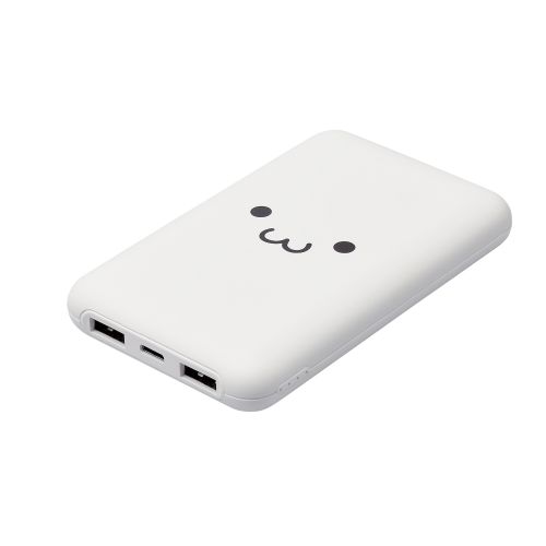 モバイルバッテリー/リチウムイオン電池/薄型/USB PD/20W/10000mAh/USB Type-C入出力1ポート/USB-A出力2ポート/しろちゃん(ホワイト×ブラック)