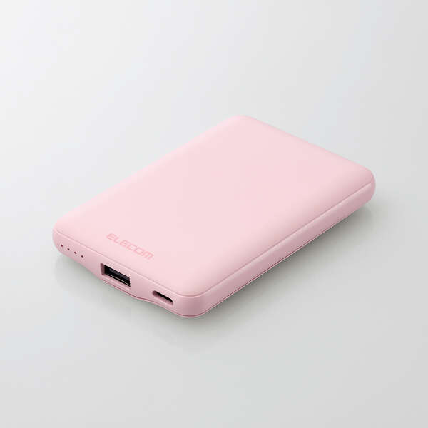 モバイルバッテリー/リチウムイオン電池/薄型/15W出力/5000mAh/USB Type-C入出力1ポート/USB-A出力1ポート/ピンク