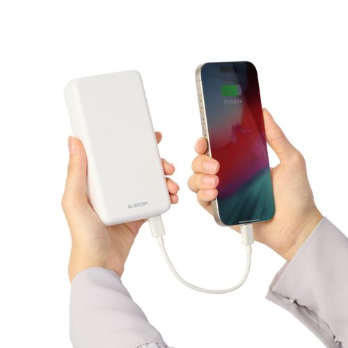 モバイルバッテリー/リチウムイオン電池/20000mAh/USB PD対応/20W/USB-C入出力×2/ホワイト