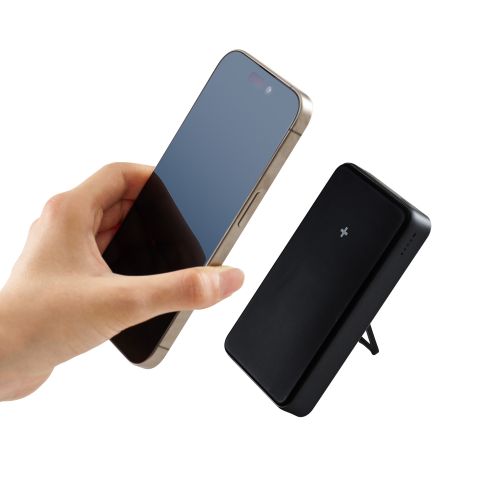 モバイルバッテリー/リチウムイオン電池/ワイヤレス充電器/マグネット対応/スタンド付き/10000mAh/20W/USB-C入出力×2/ブラック