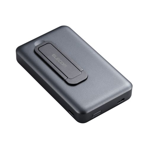 モバイルバッテリー/リチウムイオン電池/ワイヤレス充電器/マグネット対応/スタンド付き/10000mAh/20W/USB-C入出力×2/ブラック
