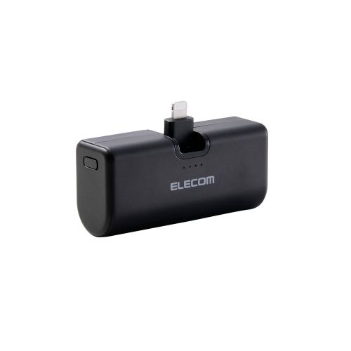 モバイルバッテリー/リチウムイオン電池/直挿し/180度スイングコネクタ/12W/5000mAh/USB-C/Lightningコネクタ/ブラック