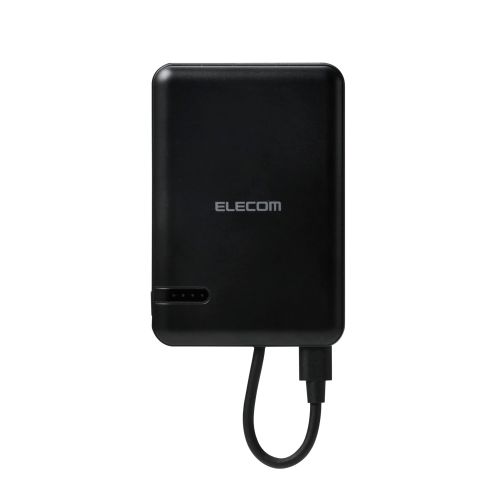 モバイルバッテリー/リチウムイオン電池/5000mAh/12W/USB-C/USB-Cケーブル一体/ブラック