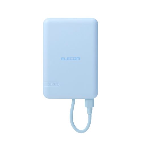 モバイルバッテリー/リチウムイオン電池/5000mAh/12W/USB-C/USB-Cケーブル一体/ブルー