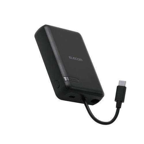モバイルバッテリー/リチウムイオン電池/10000mAh/USB PD/20W/USB-C/USB-Cケーブル一体/ブラック