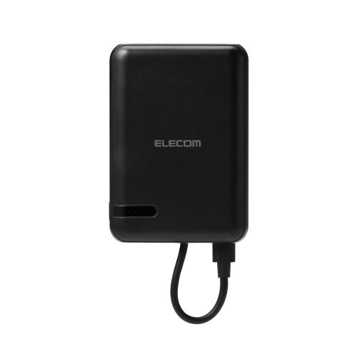 モバイルバッテリー/リチウムイオン電池/10000mAh/USB PD/20W/USB-C/USB-Cケーブル一体/ブラック
