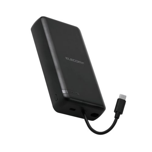 モバイルバッテリー/リチウムイオン電池/20000mAh/USB PD/20W/USB-C/USB-Cケーブル一体/ブラック