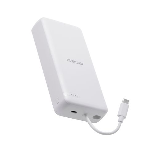モバイルバッテリー/リチウムイオン電池/20000mAh/USB PD/20W/USB-C/USB-Cケーブル一体/ホワイト