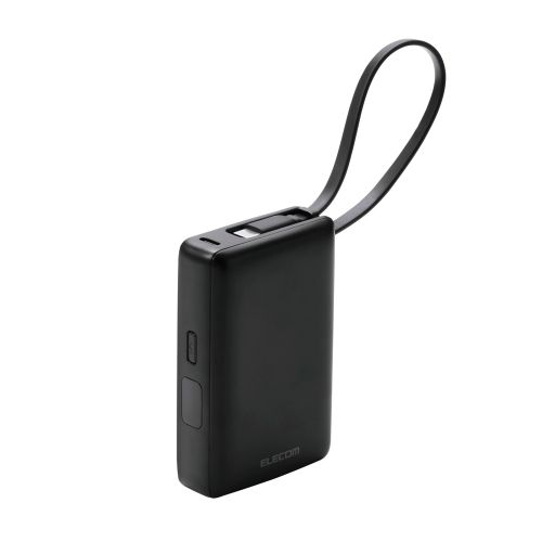 モバイルバッテリー/リチウムイオン電池/残量表示/10000mAh/USB PD/30W/USB-C/USB-A/USB-Cケーブル一体/ブラック