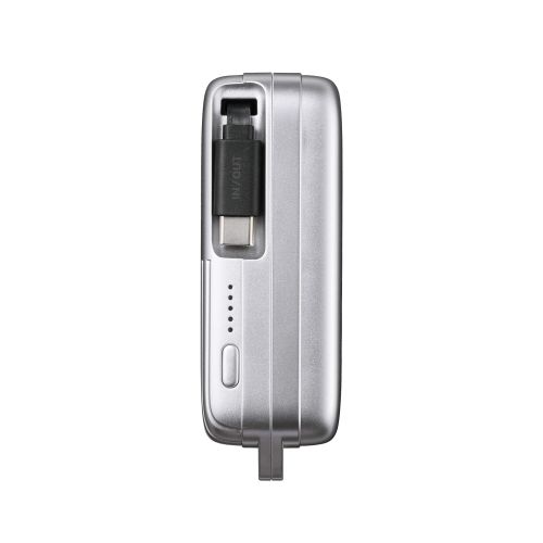 モバイルバッテリー/リチウムイオン電池/巻取り式USB-Cケーブル一体型/30W/10000mAh/USB-C/USB-A/シルバー