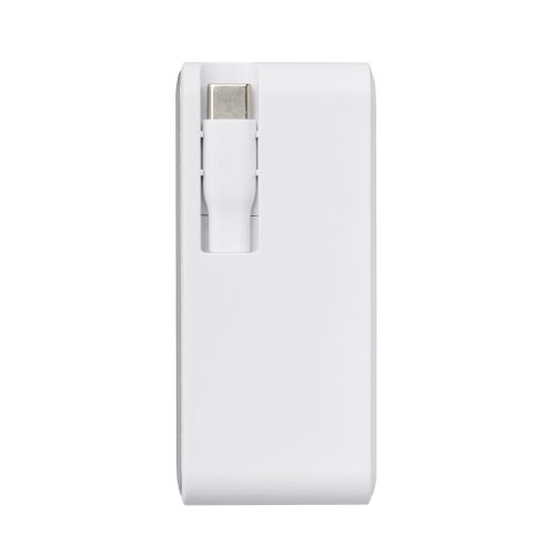 モバイルバッテリー/リチウムイオン電池/巻取り式USB-Cケーブル一体/残量表示/45W/10000mAh/USB-C/USB-A/ホワイト