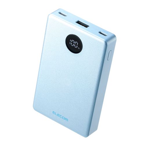 モバイルバッテリー/半固体Li電池/残量表示/35W/10000mAh/USB-C×2/USB-A/ブルー
