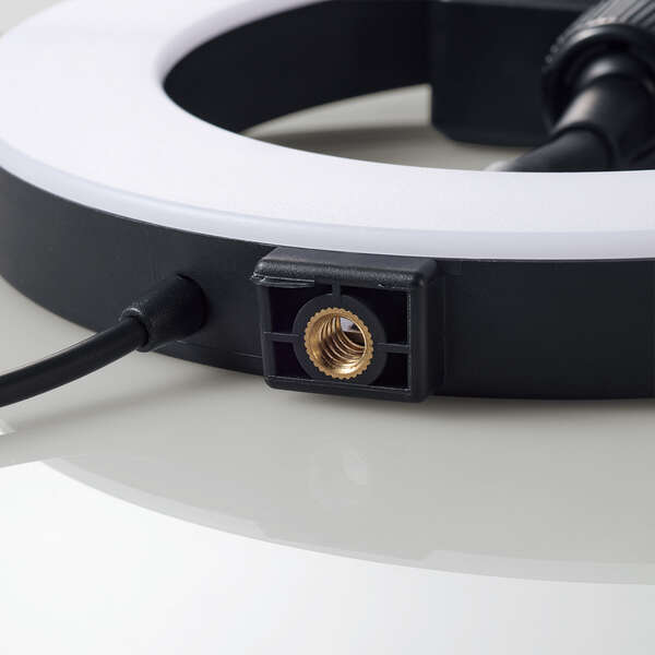 LEDリングライト/16cm/ミニ三脚スタンド付き/3色モード/10段階調光/USB給電/ブラック