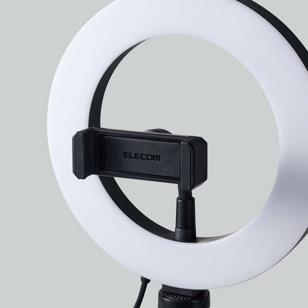 LEDリングライト/16cm/ミニ三脚スタンド付き/3色モード/10段階調光/USB給電/ブラック