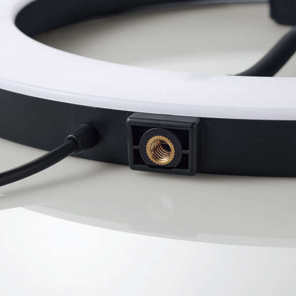 LEDリングライト/26cm/ミニ三脚スタンド付き/3色モード/10段階調光/USB給電/ブラック