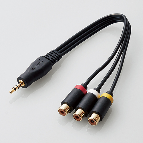 AV売場/映像ケーブル/ストレート型ミニピンプラグ(4極)-RCAピンプラグ変換ケーブル/0.15m/ブラック