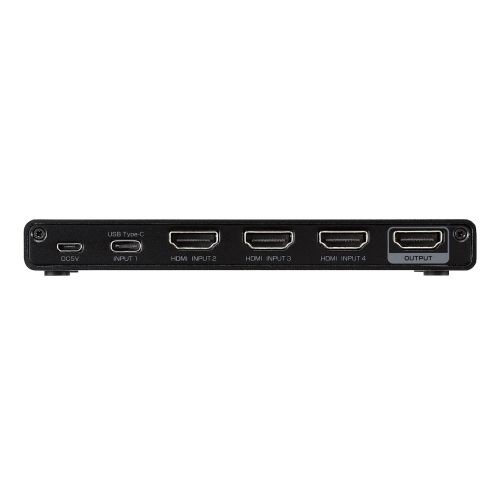 HDMI切替器/4K60Hz対応/4ポート/3入力(HDMI)+1入力(USB Type-C)・1出力(HDMI)/専用リモコン付/専用ACアダプター付き/ブラック