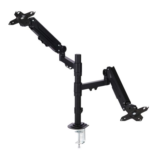 モニターアーム/ディスプレイアーム/ダブルアーム/ロング/スプリング式/支柱/ブラック