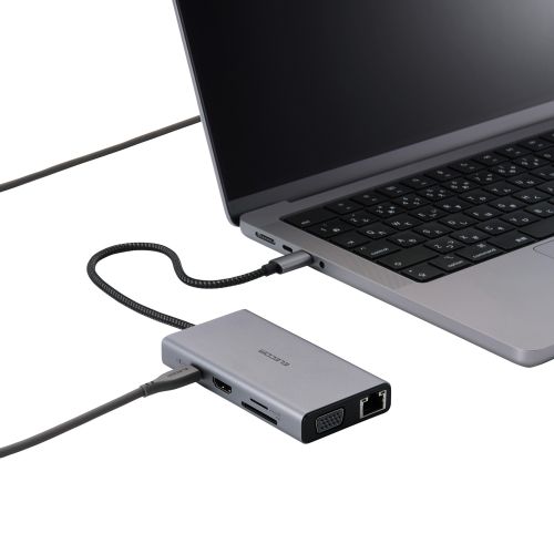 Type-Cドッキングステーション/USB PD対応/10Gpbs/USB-A×3/USB-C×1/HDMI×1/VGA×1/SD+microSD/LAN/3.5φ/シルバー