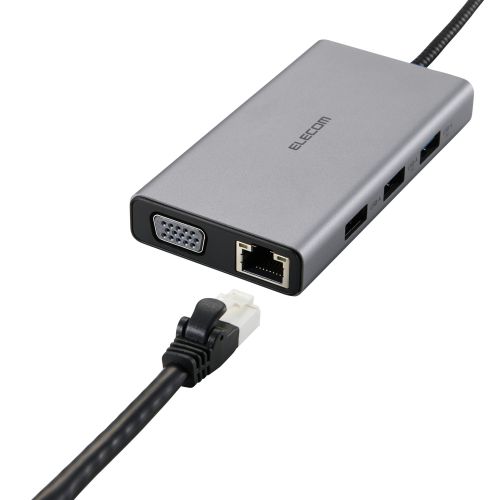 Type-Cドッキングステーション/USB PD対応/10Gpbs/USB-A×3/USB-C×1/HDMI×1/VGA×1/SD+microSD/LAN/3.5φ/シルバー