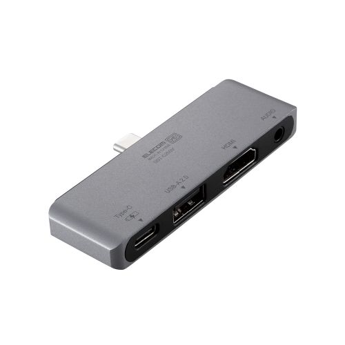 USB Type-C直挿しドッキングステーション/USB PD対応/充電用Type-C×1/USB-A×1/HDMI×1/オーディオ×1/サポート要アタッチメント付き/シルバー