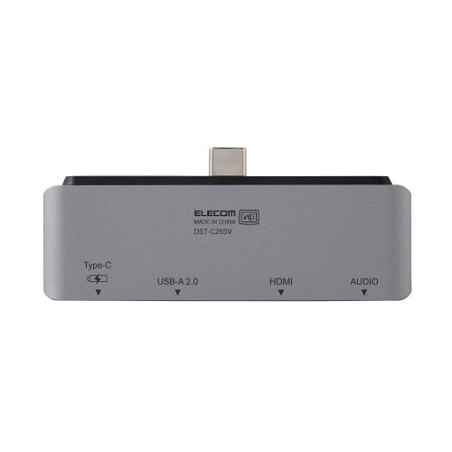 USB Type-C直挿しドッキングステーション/USB PD対応/充電用Type-C×1/USB-A×1/HDMI×1/オーディオ×1/サポート要アタッチメント付き/シルバー
