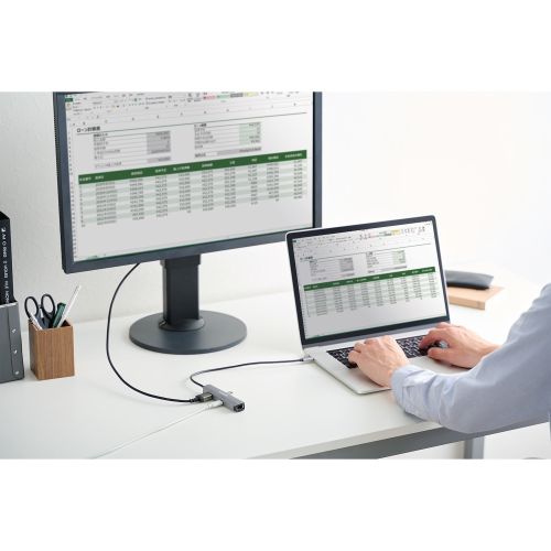 Type-Cドッキングステーション/USB PD対応/充電用Type-C/USB(3.1)/HDMI/LAN/シルバー