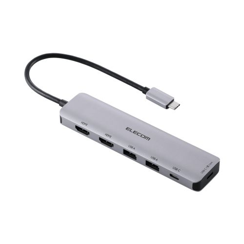 Type-Cドッキングステーション/USB PD対応/USB-A×2/USB-C×2/HDMI(4K60Hz)×2/シルバー