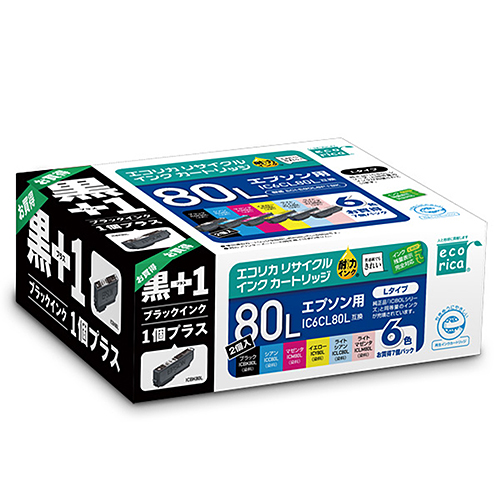 エコリカ リサイクルインクカートリッジ/EPSON/IC6CL80L/6色パック+ICBK80L/プラスワンボックス