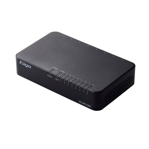 Giga対応スイッチングHub/8ポート/プラスチック筐体/磁石付き/電源外付モデル/ブラック