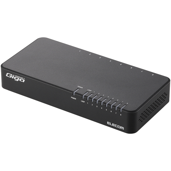 Giga対応スイッチングHub/8ポート/プラスチック筐体/磁石付き/電源内蔵モデル/ブラック