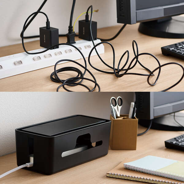 多機能ケーブル収納ボックス/スタンド付/小/ブラック