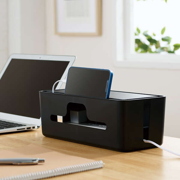多機能ケーブル収納ボックス/スタンド付/小/ブラック