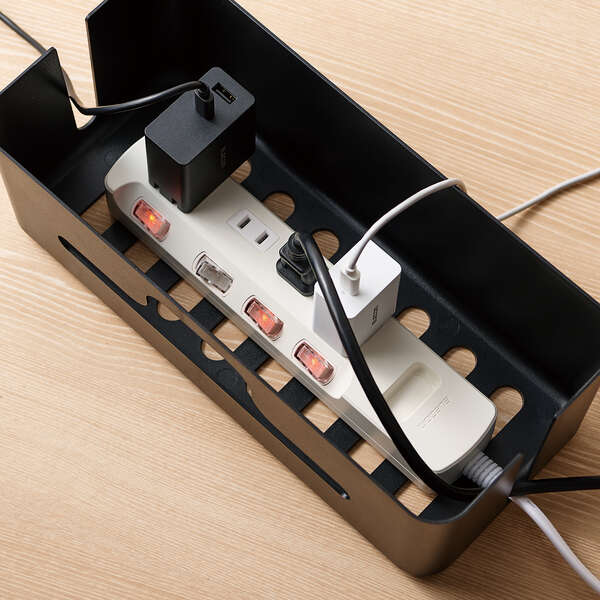 多機能ケーブル収納ボックス/スタンド付/小/ブラック