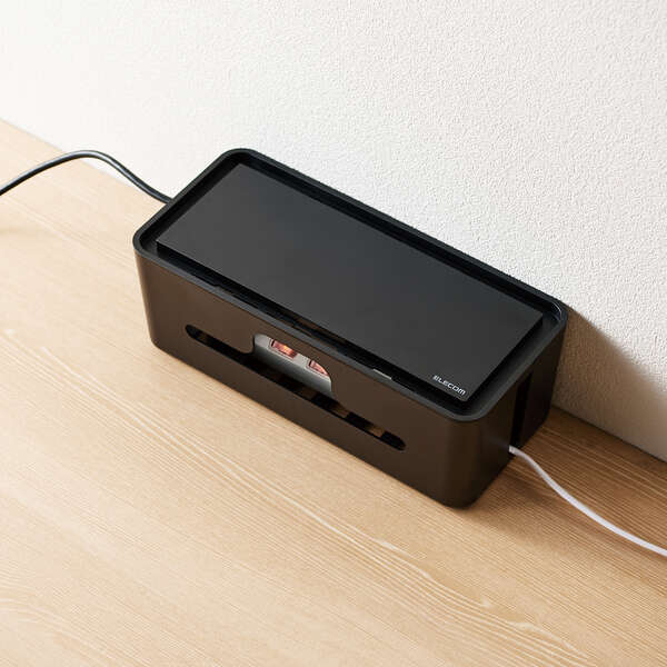 多機能ケーブル収納ボックス/スタンド付/小/ブラック