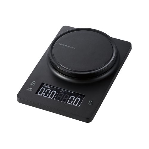 ドリップスケール/コーヒー専用タイマー機能搭載/計量+タイマー計測同時表示/操作・カウント音付/最大2kg/最小0.1g表示/バックライト付/ブラック